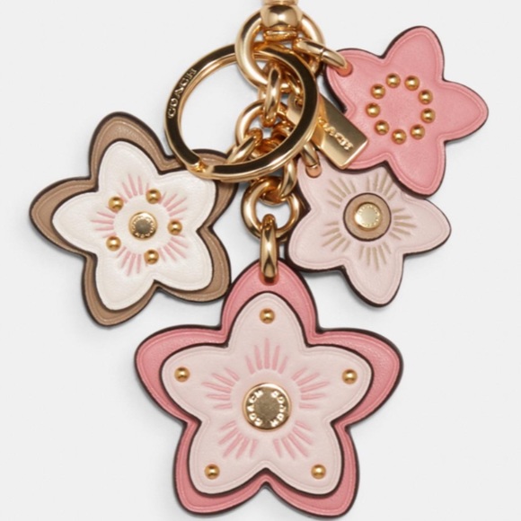 COACH WILDFLOWER CLUSTER BAG CHARM BRASS & PINK - Picture 6 of 16